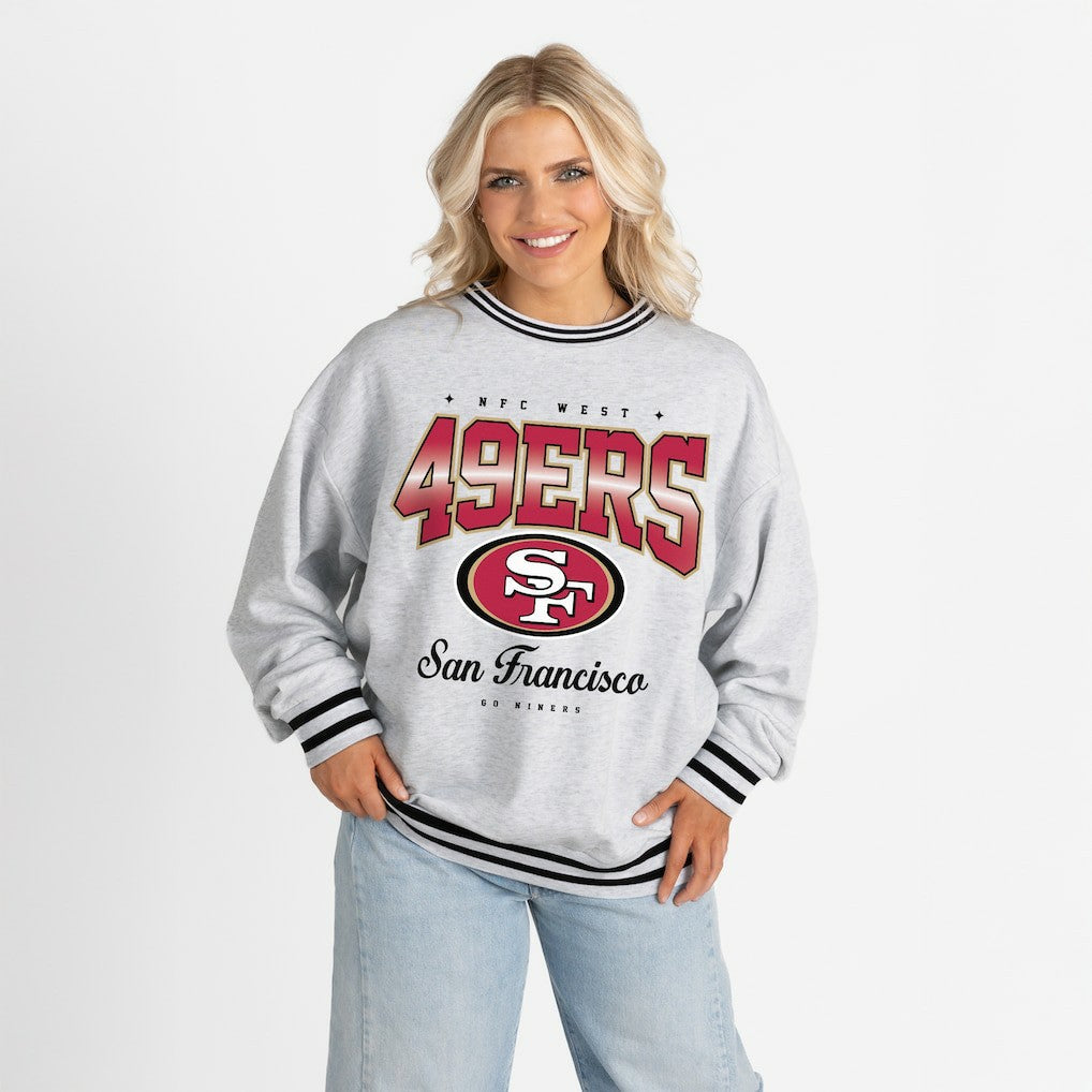 San Francisco 49ers Gameday Couture Women's Oversized Gridiron Drive Ringer Stripe Sweatshirt - Ash/Black outlet