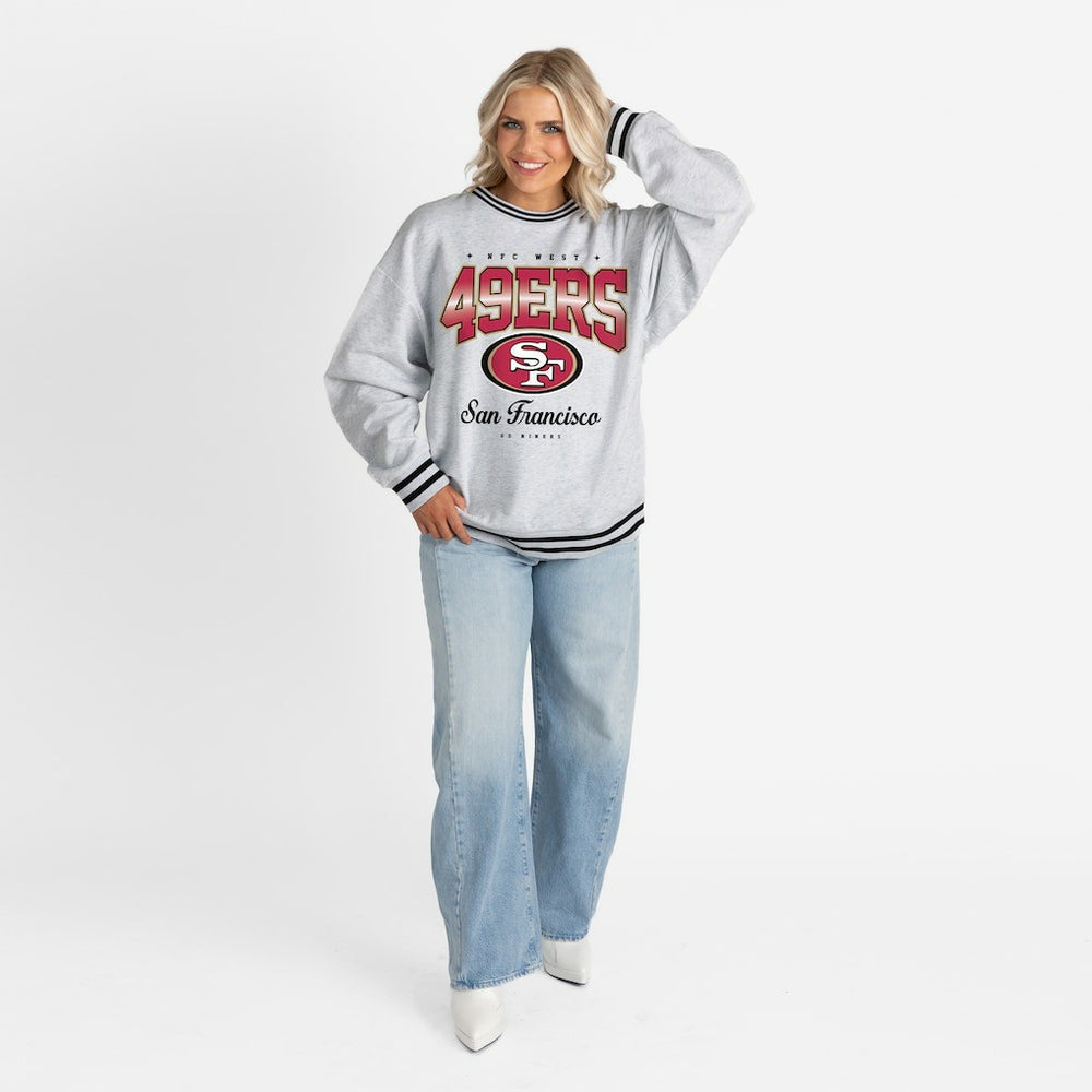 San Francisco 49ers Gameday Couture Women's Oversized Gridiron Drive Ringer Stripe Sweatshirt - Ash/Black outlet