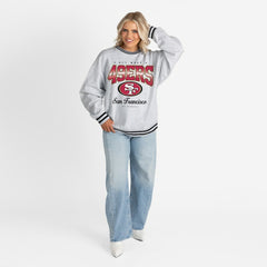 San Francisco 49ers Gameday Couture Women's Oversized Gridiron Drive Ringer Stripe Sweatshirt - Ash/Black outlet