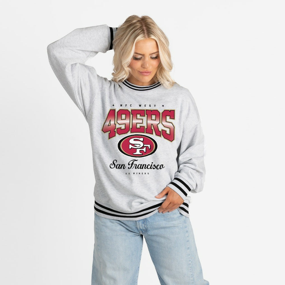 San Francisco 49ers Gameday Couture Women's Oversized Gridiron Drive Ringer Stripe Sweatshirt - Ash/Black outlet