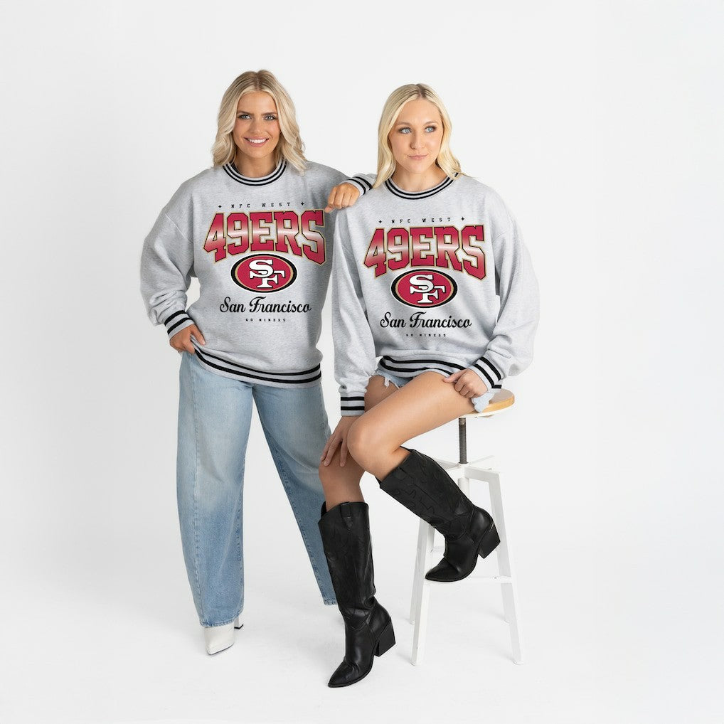 San Francisco 49ers Gameday Couture Women's Oversized Gridiron Drive Ringer Stripe Sweatshirt - Ash/Black outlet