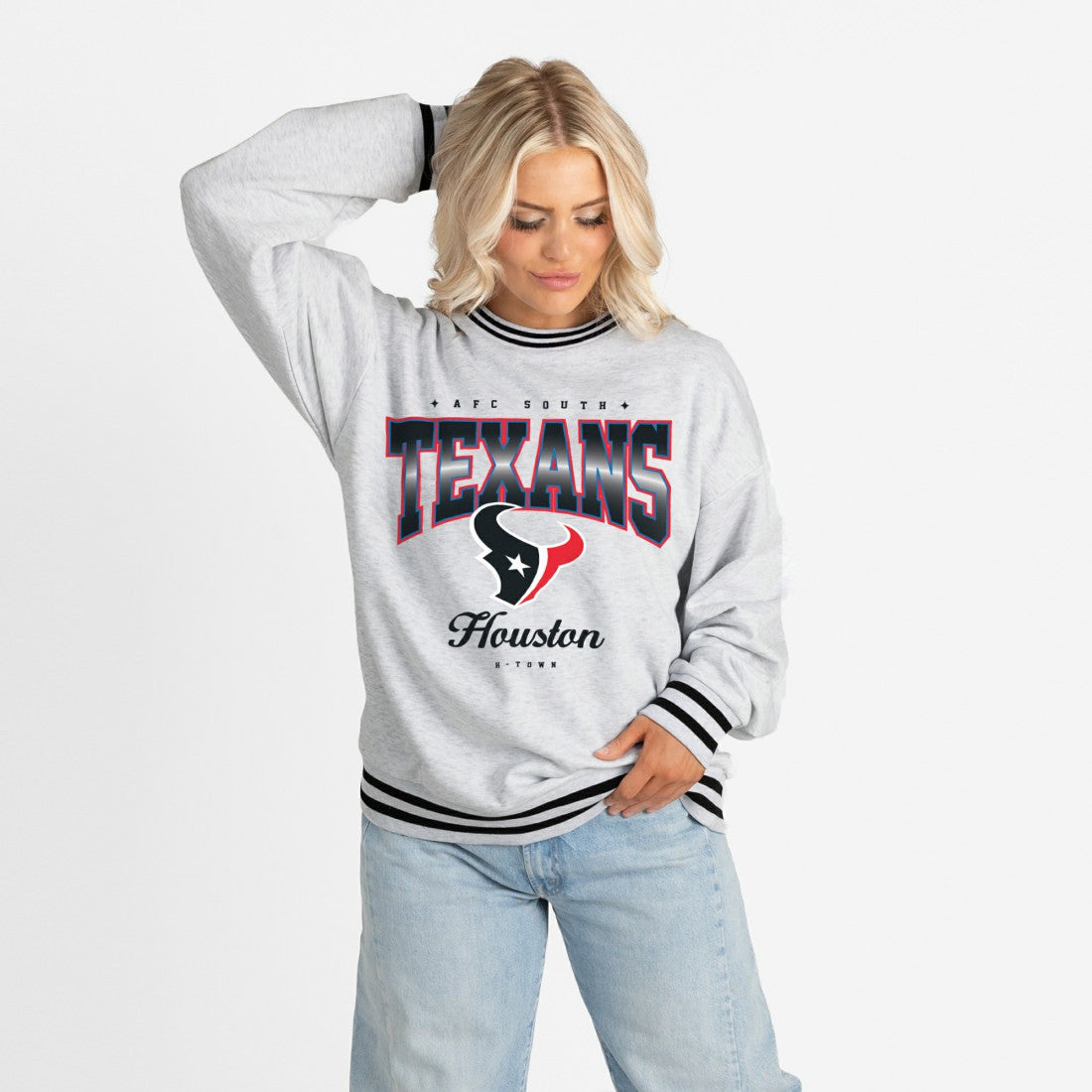 Houston Texans Gameday Couture Women's Oversized Gridiron Drive Ringer Stripe Sweatshirt - Ash/Black cheap