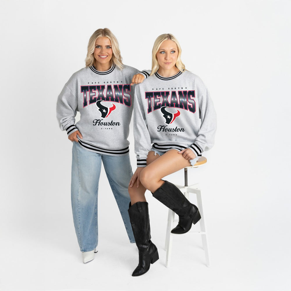 Houston Texans Gameday Couture Women's Oversized Gridiron Drive Ringer Stripe Sweatshirt - Ash/Black cheap