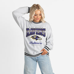 Baltimore Ravens Gameday Couture Women's Oversized Gridiron Drive Ringer Stripe Sweatshirt - Ash/Black outlet