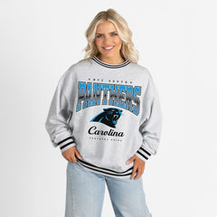 Carolina Panthers Gameday Couture Women's Oversized Gridiron Drive Ringer Stripe Sweatshirt - Ash/Black discount