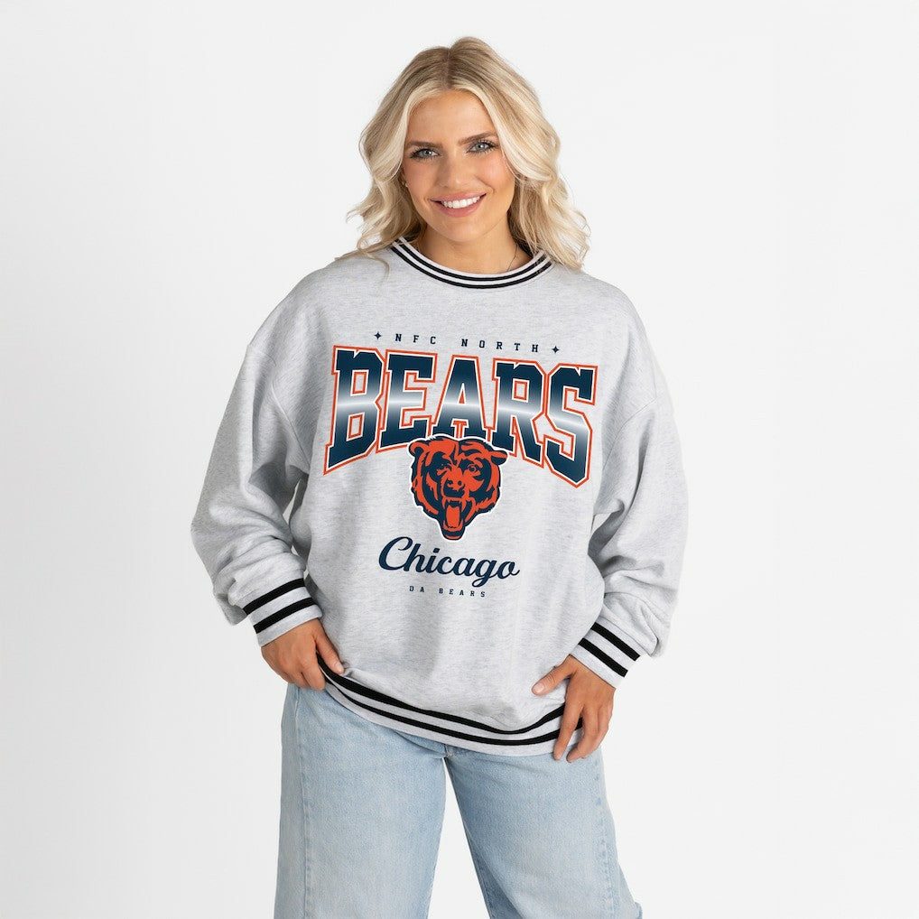 Chicago Bears Gameday Couture Women's Oversized Gridiron Drive Ringer Stripe Sweatshirt - Ash/Black sale