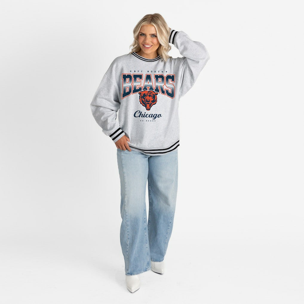 Chicago Bears Gameday Couture Women's Oversized Gridiron Drive Ringer Stripe Sweatshirt - Ash/Black sale