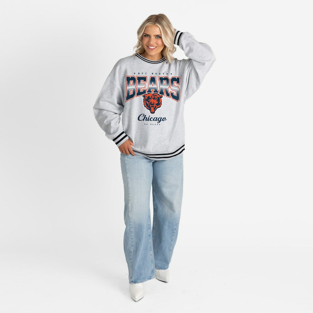 Chicago Bears Gameday Couture Women's Oversized Gridiron Drive Ringer Stripe Sweatshirt - Ash/Black sale