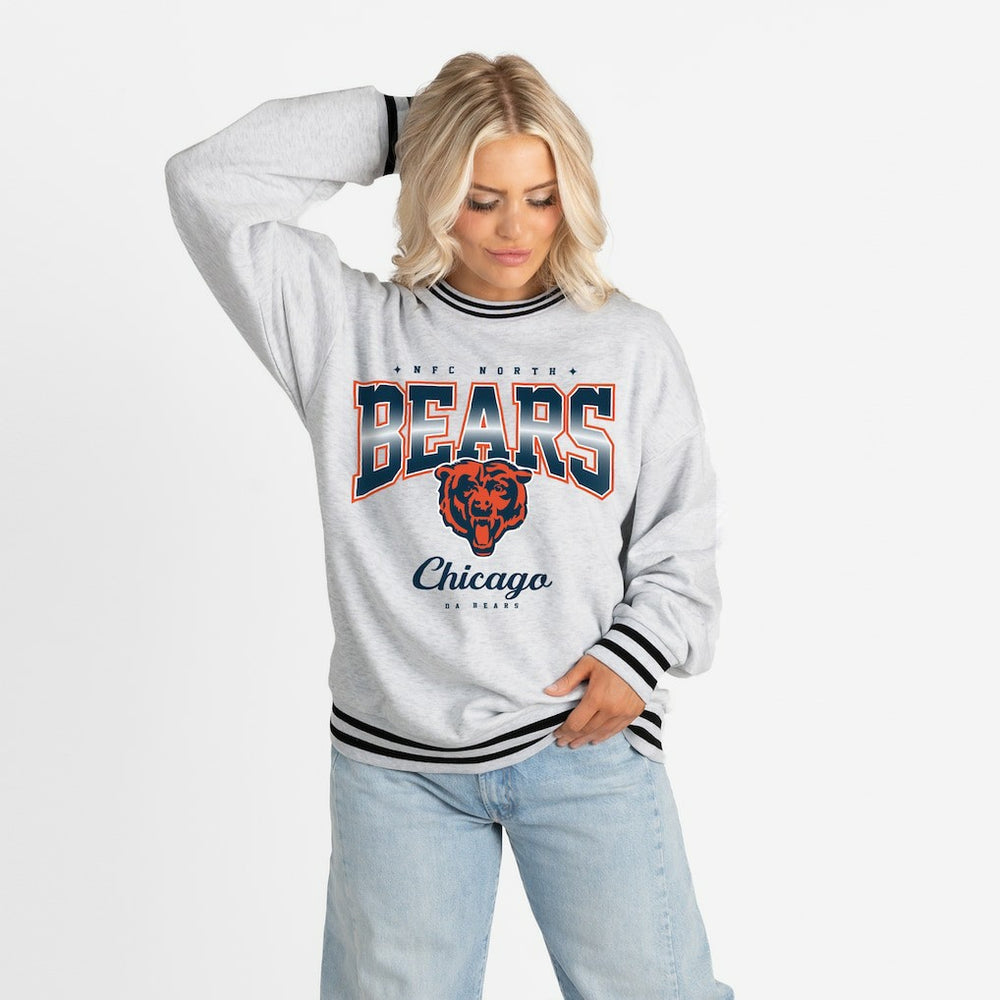 Chicago Bears Gameday Couture Women's Oversized Gridiron Drive Ringer Stripe Sweatshirt - Ash/Black sale