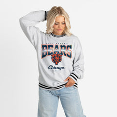 Chicago Bears Gameday Couture Women's Oversized Gridiron Drive Ringer Stripe Sweatshirt - Ash/Black sale