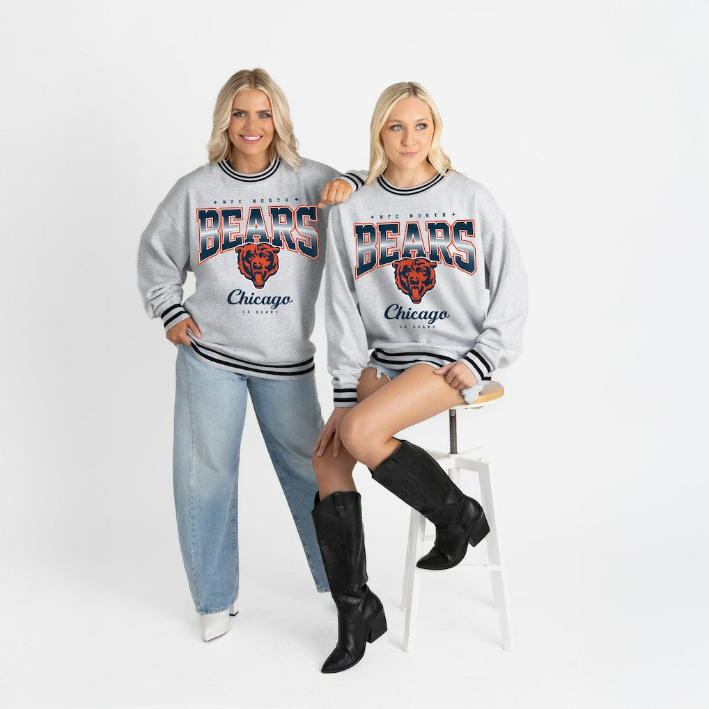 Chicago Bears Gameday Couture Women's Oversized Gridiron Drive Ringer Stripe Sweatshirt - Ash/Black sale