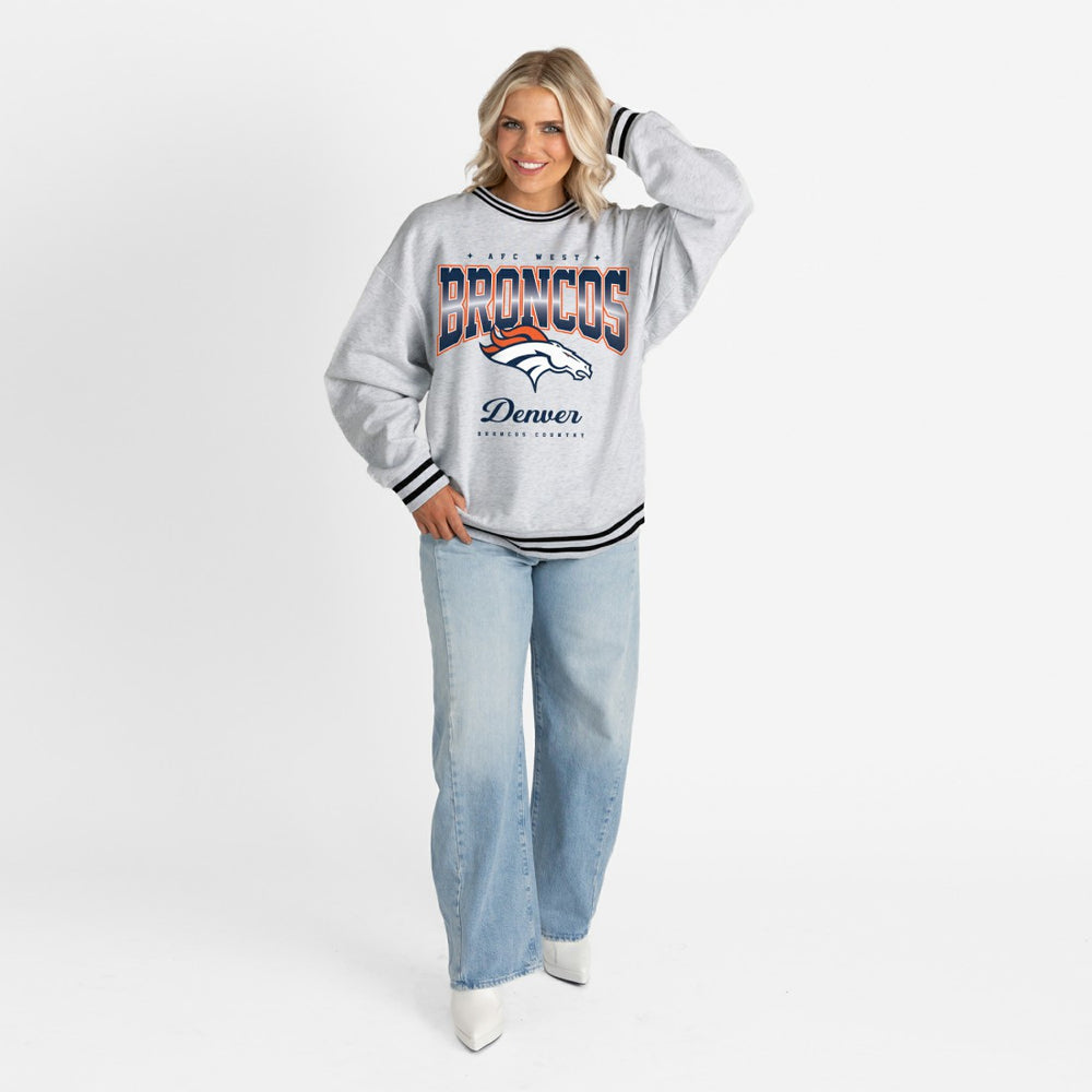 Denver Broncos Gameday Couture Women's Oversized Gridiron Drive Ringer Stripe Sweatshirt - Ash/Black online