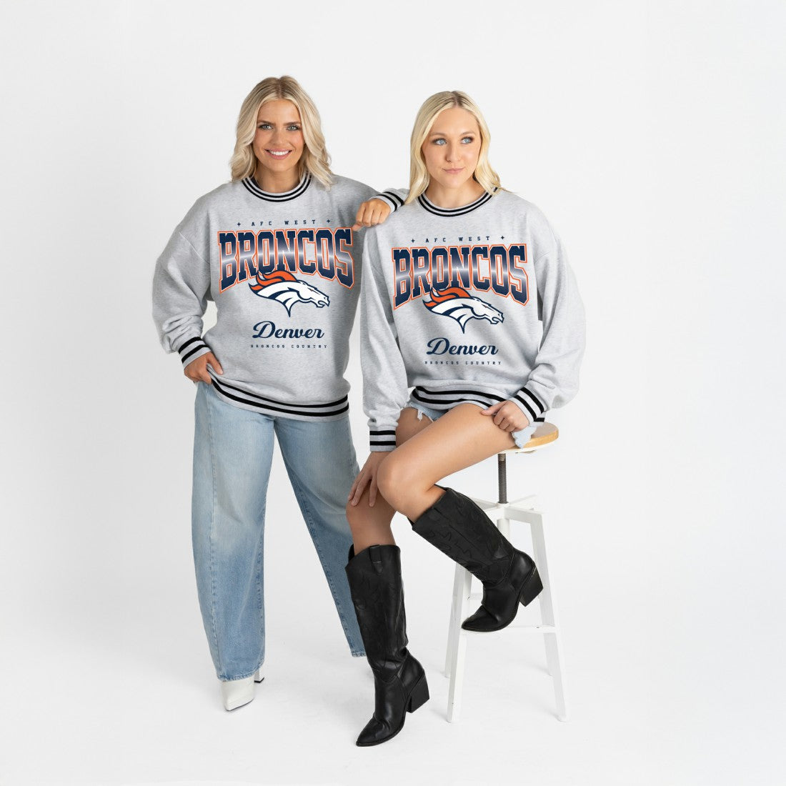 Denver Broncos Gameday Couture Women's Oversized Gridiron Drive Ringer Stripe Sweatshirt - Ash/Black online