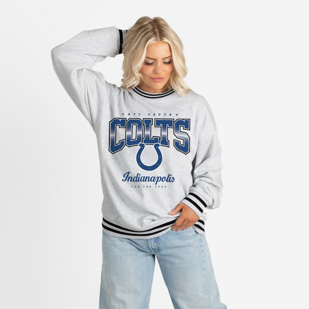 Indianapolis Colts Gameday Couture Women's Oversized Gridiron Drive Ringer Stripe Sweatshirt - Ash/Black cheap