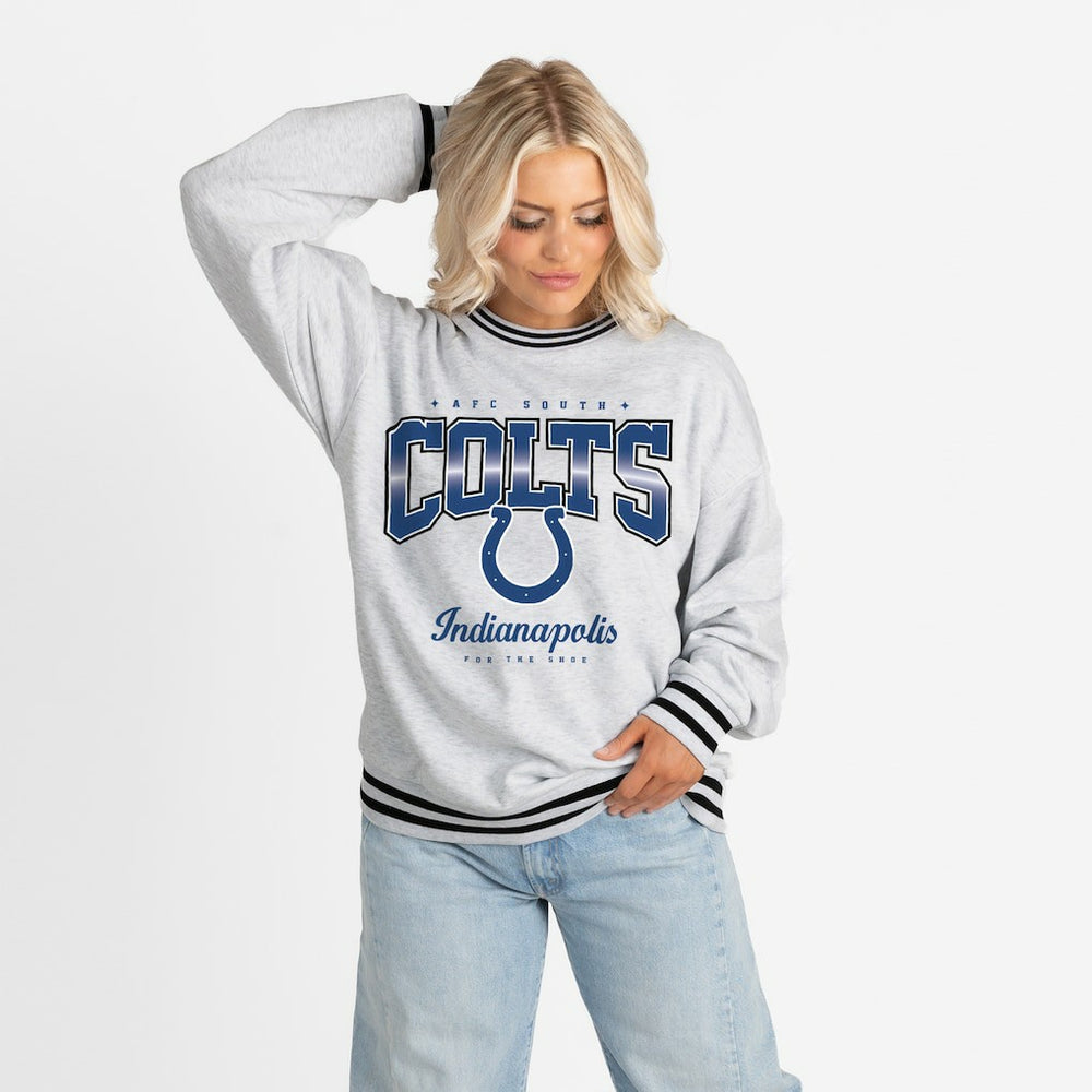 Indianapolis Colts Gameday Couture Women's Oversized Gridiron Drive Ringer Stripe Sweatshirt - Ash/Black cheap