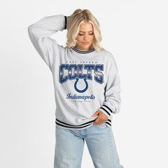Indianapolis Colts Gameday Couture Women's Oversized Gridiron Drive Ringer Stripe Sweatshirt - Ash/Black cheap