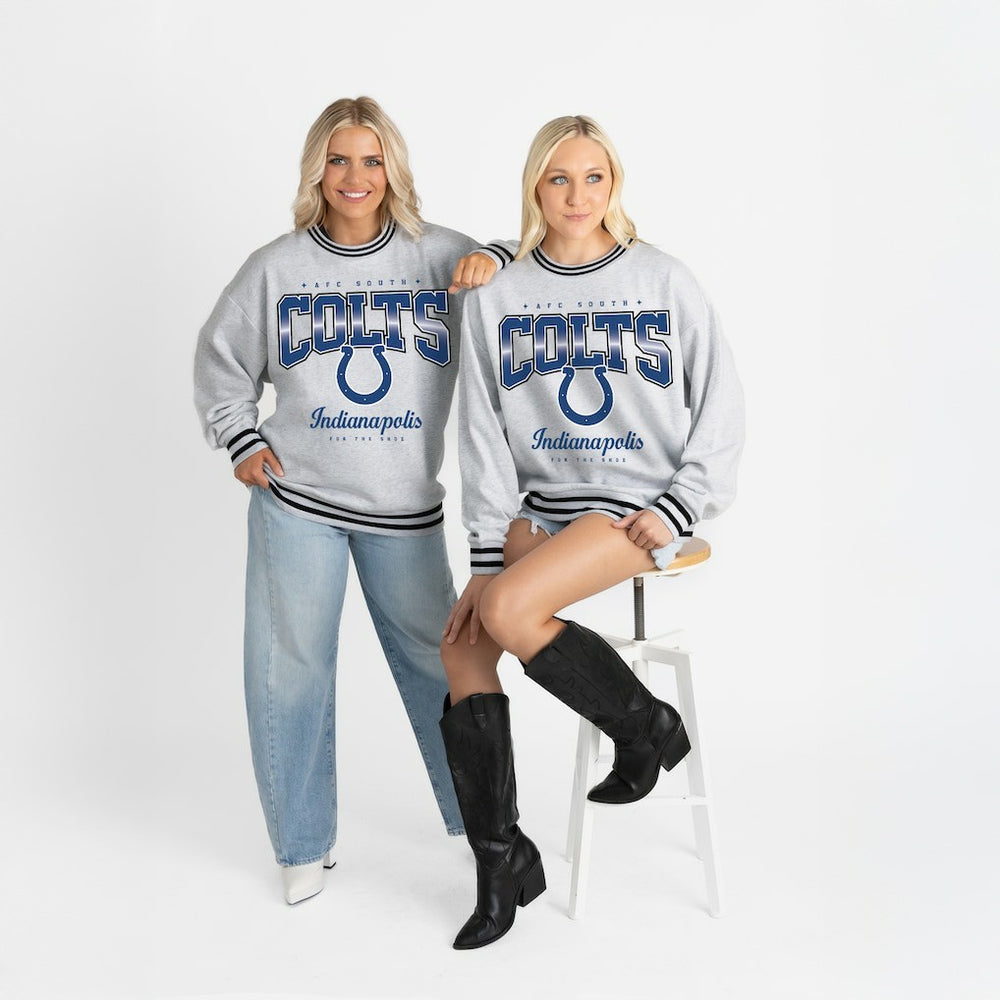 Indianapolis Colts Gameday Couture Women's Oversized Gridiron Drive Ringer Stripe Sweatshirt - Ash/Black cheap