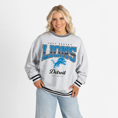 Detroit Lions Gameday Couture Women's Oversized Gridiron Drive Ringer Stripe Sweatshirt - Ash/Black cheap