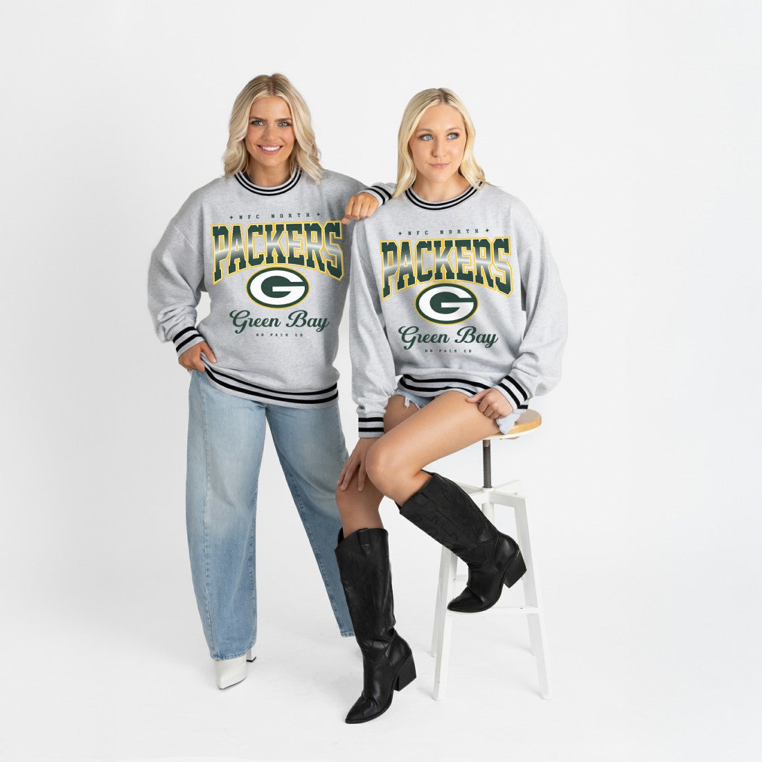 Green Bay Packers Gameday Couture Women's Oversized Gridiron Drive Ringer Stripe Sweatshirt - Ash/Black discount