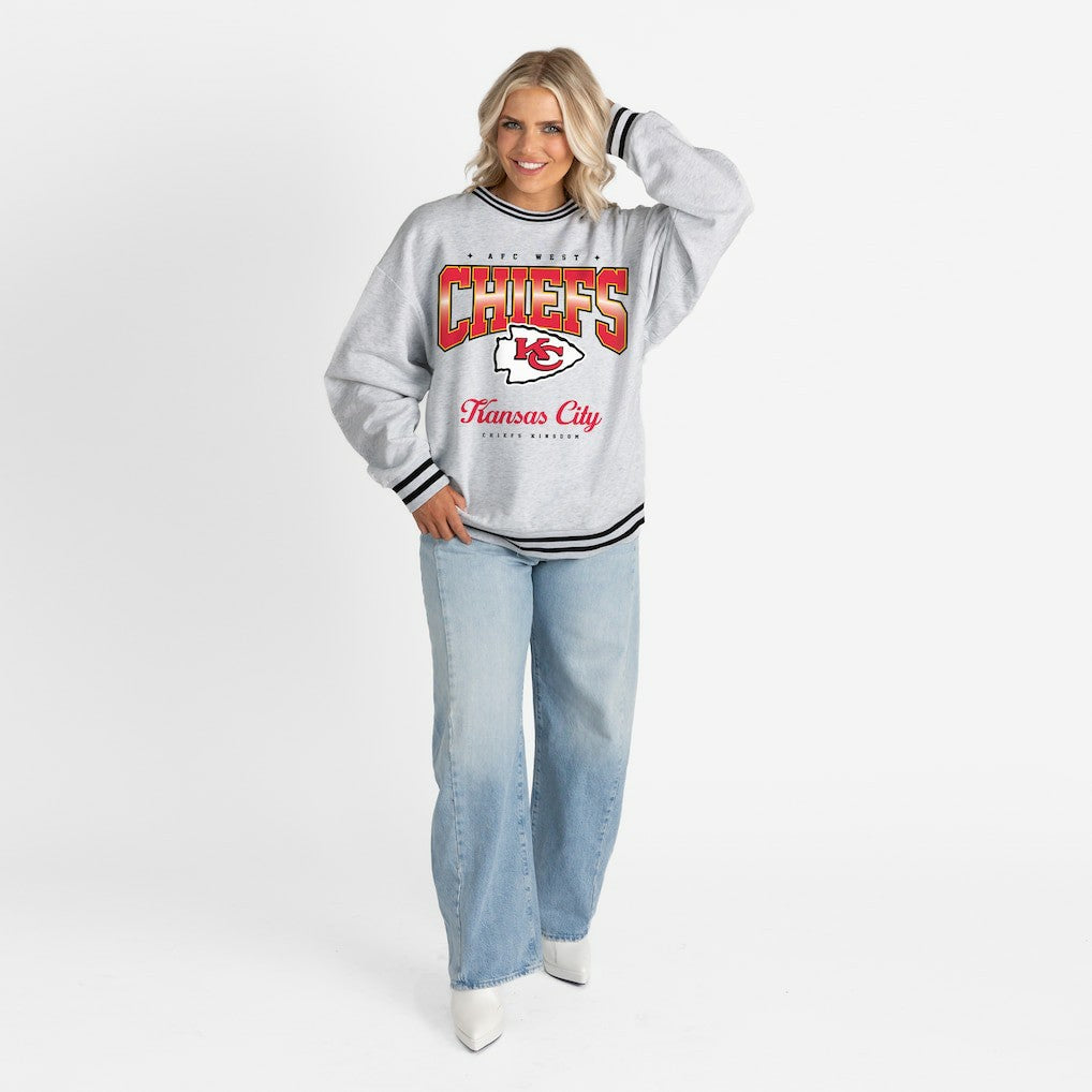 Kansas City Chiefs Gameday Couture Women's Oversized Gridiron Drive Ringer Stripe Sweatshirt - Ash/Black cheap
