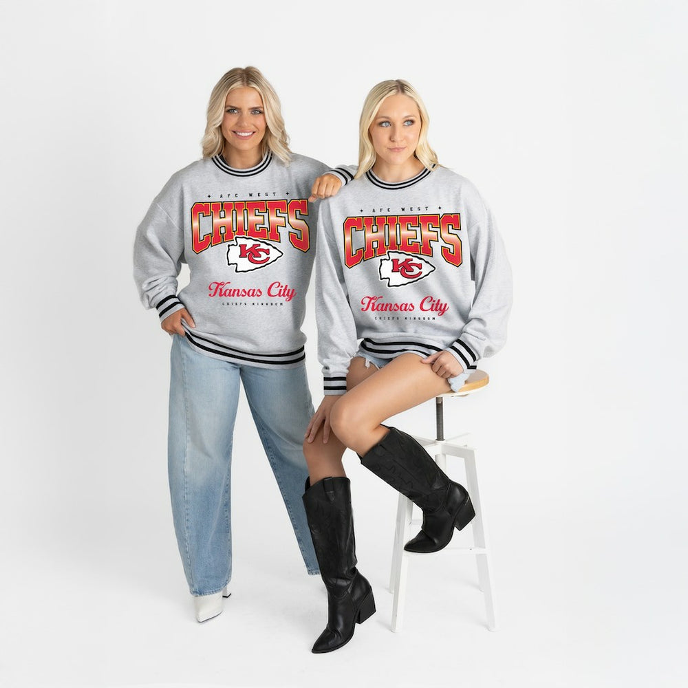 Kansas City Chiefs Gameday Couture Women's Oversized Gridiron Drive Ringer Stripe Sweatshirt - Ash/Black cheap