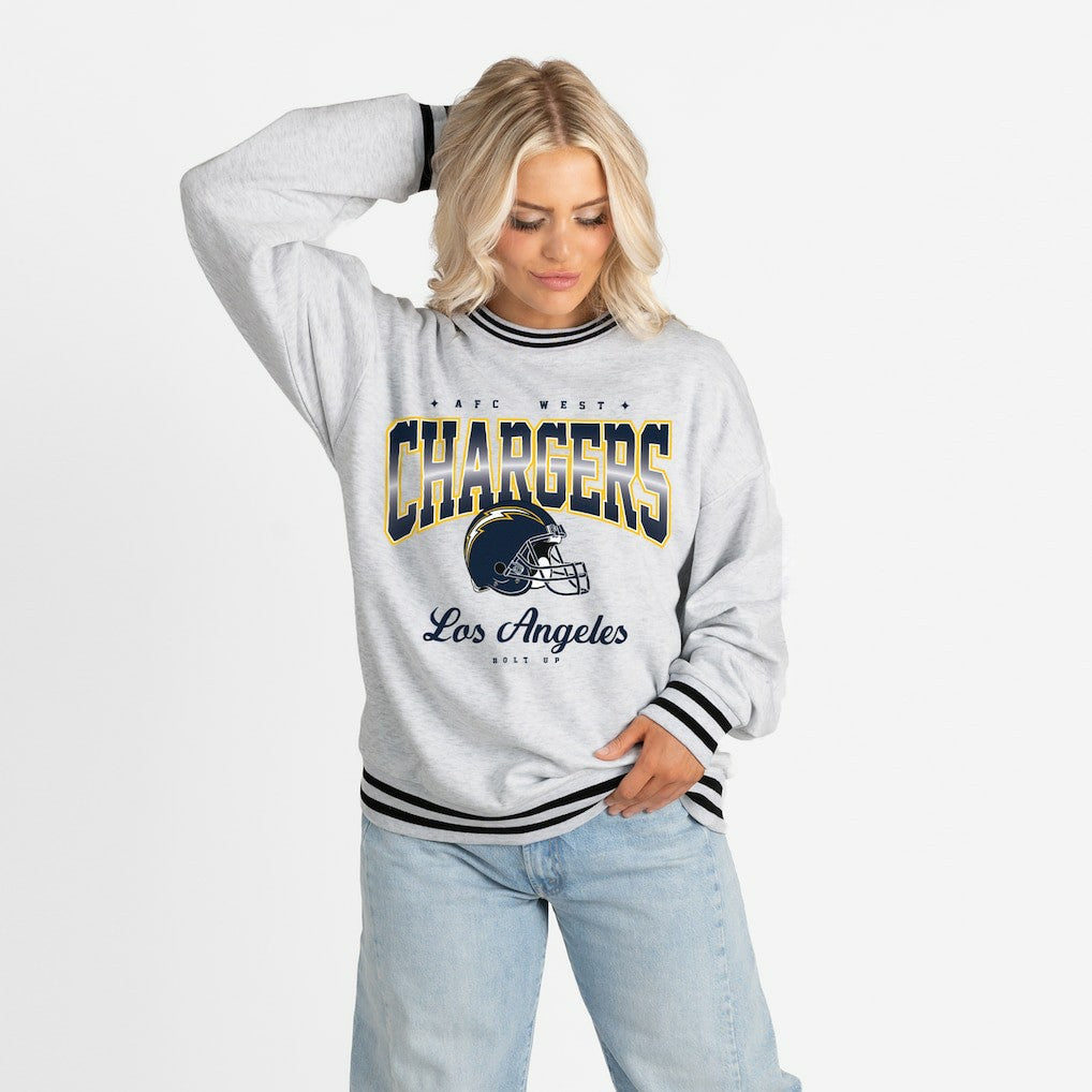 Los Angeles Chargers Gameday Couture Women's Oversized Gridiron Drive Ringer Stripe Sweatshirt - Ash/Black online