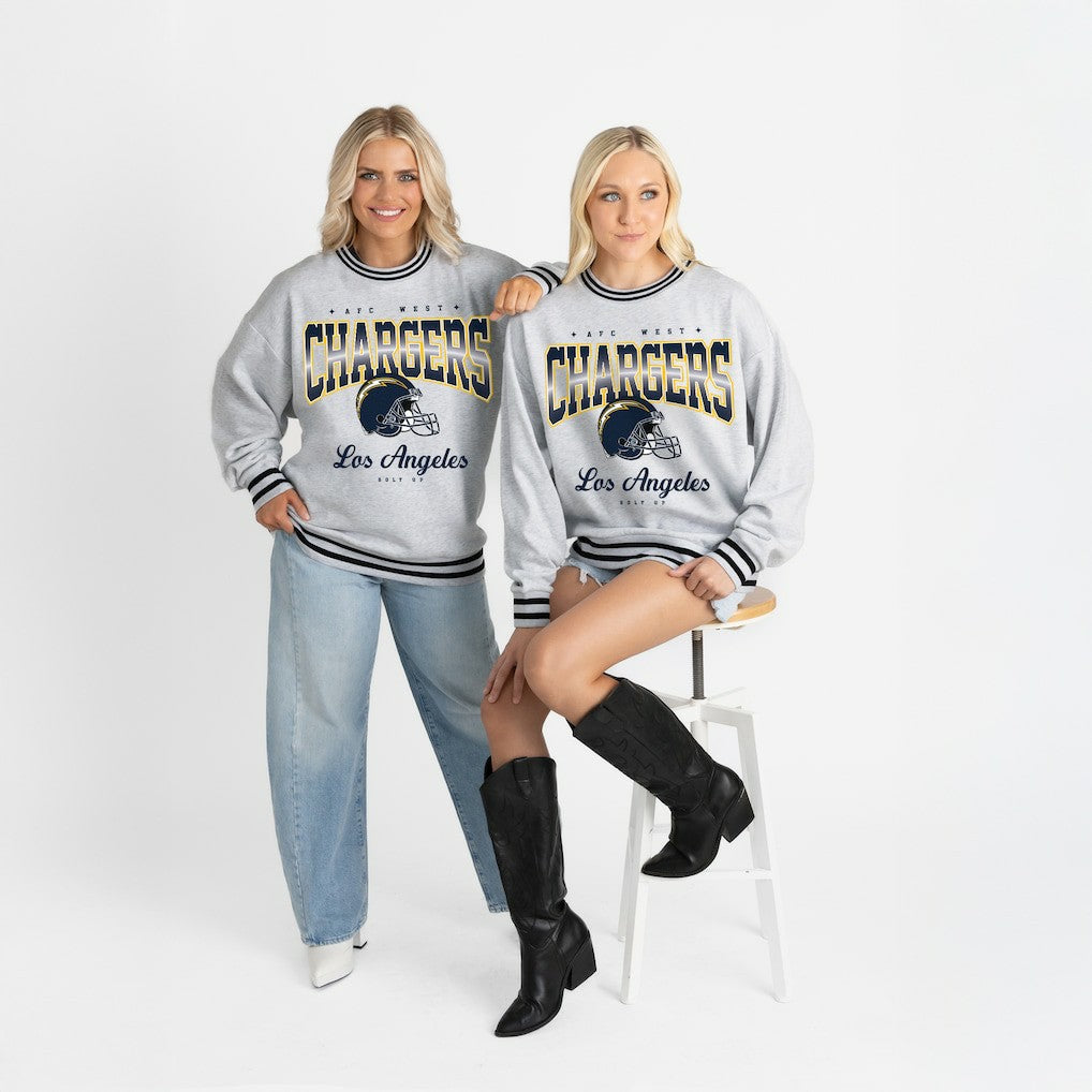 Los Angeles Chargers Gameday Couture Women's Oversized Gridiron Drive Ringer Stripe Sweatshirt - Ash/Black online