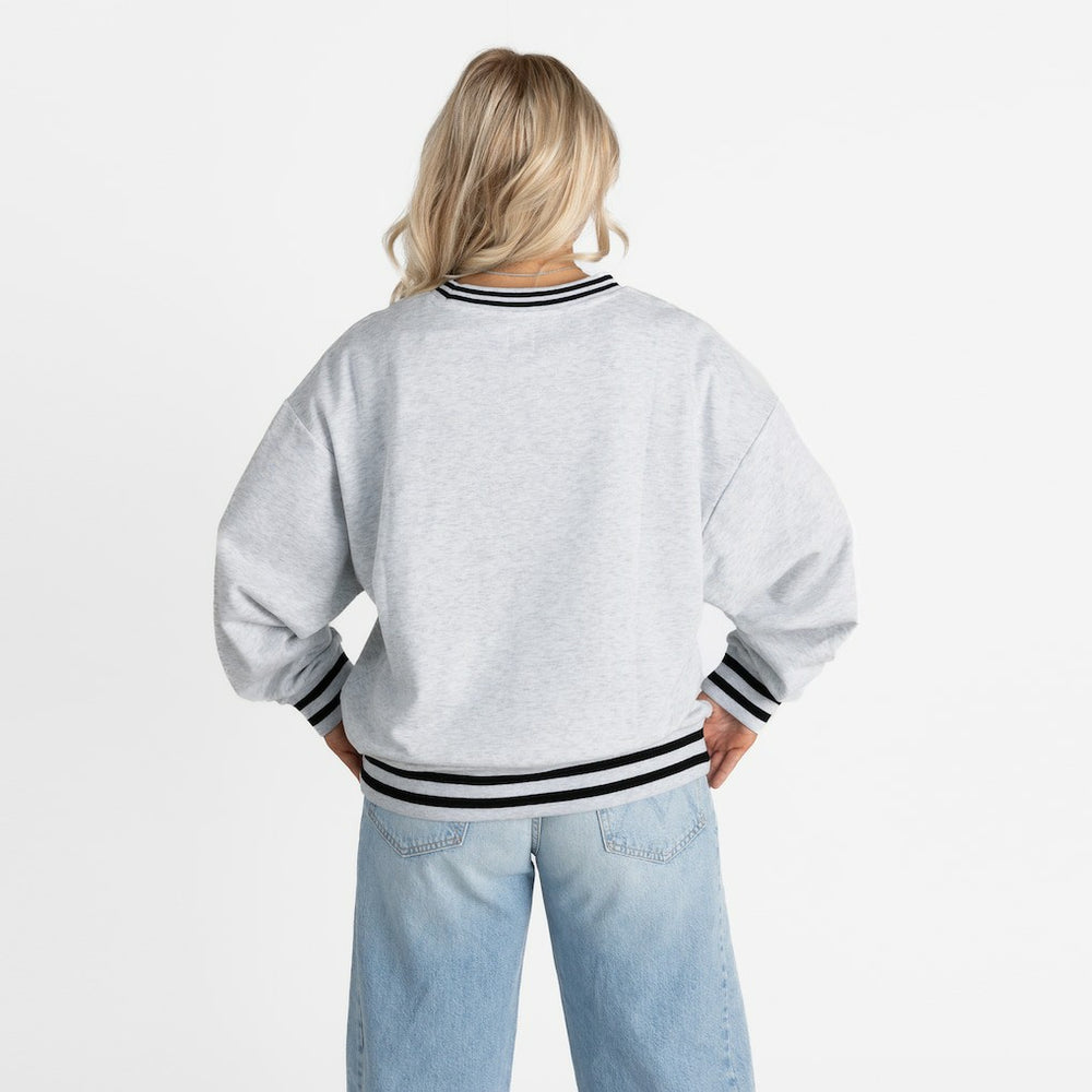 Jacksonville Jaguars Gameday Couture Women's Oversized Gridiron Drive Ringer Stripe Sweatshirt - Ash/Black online
