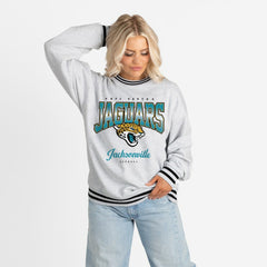 Jacksonville Jaguars Gameday Couture Women's Oversized Gridiron Drive Ringer Stripe Sweatshirt - Ash/Black online