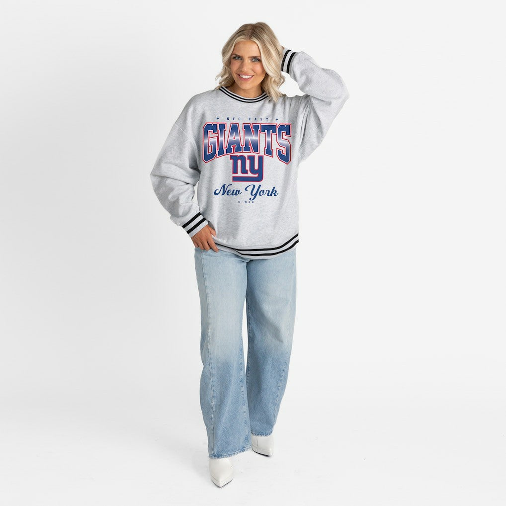 New York Giants Gameday Couture Women's Oversized Gridiron Drive Ringer Stripe Sweatshirt - Ash/Black outlet