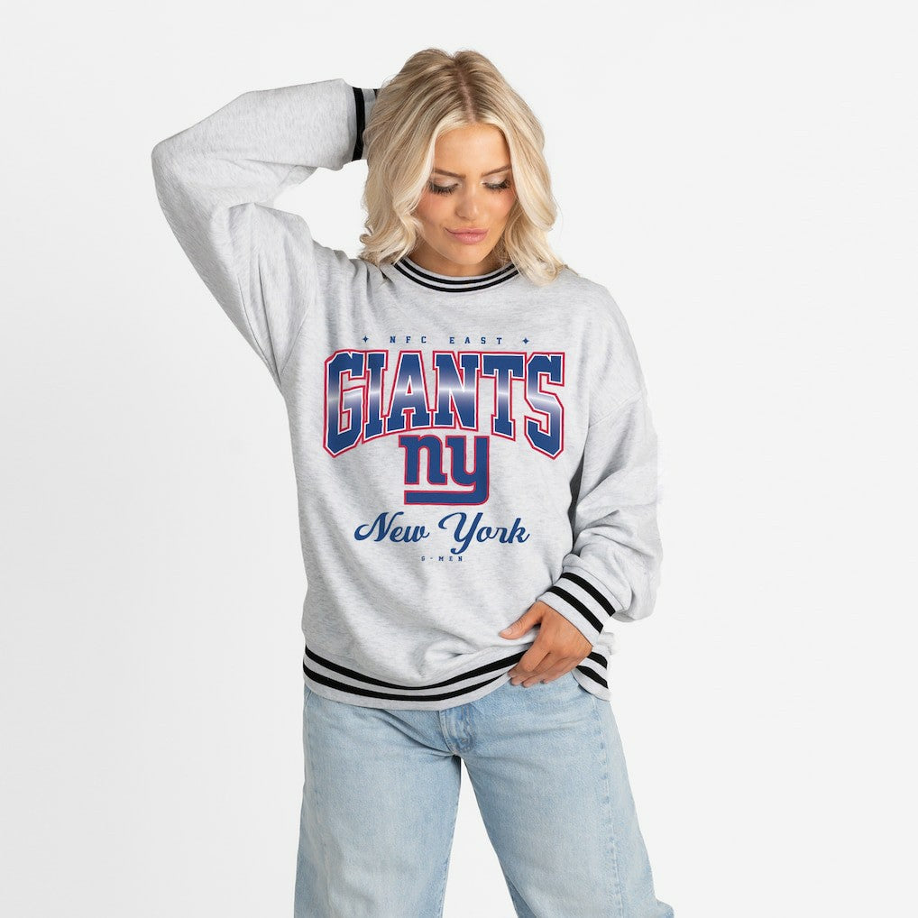 New York Giants Gameday Couture Women's Oversized Gridiron Drive Ringer Stripe Sweatshirt - Ash/Black outlet