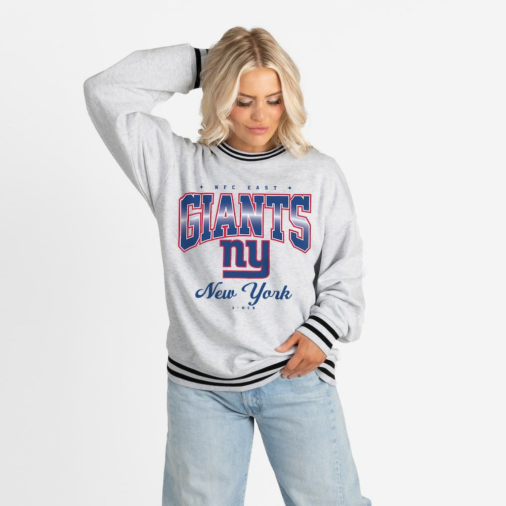 New York Giants Gameday Couture Women's Oversized Gridiron Drive Ringer Stripe Sweatshirt - Ash/Black outlet