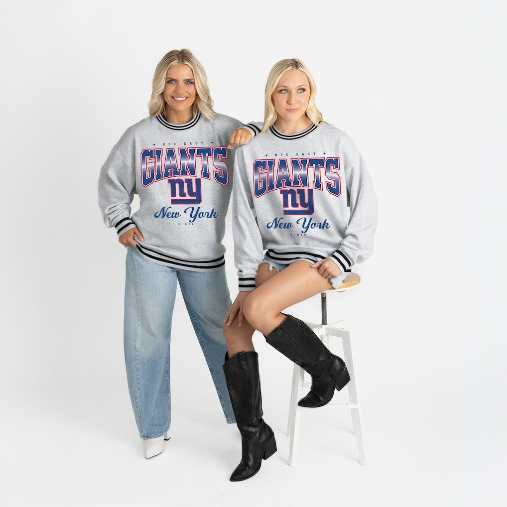 New York Giants Gameday Couture Women's Oversized Gridiron Drive Ringer Stripe Sweatshirt - Ash/Black outlet