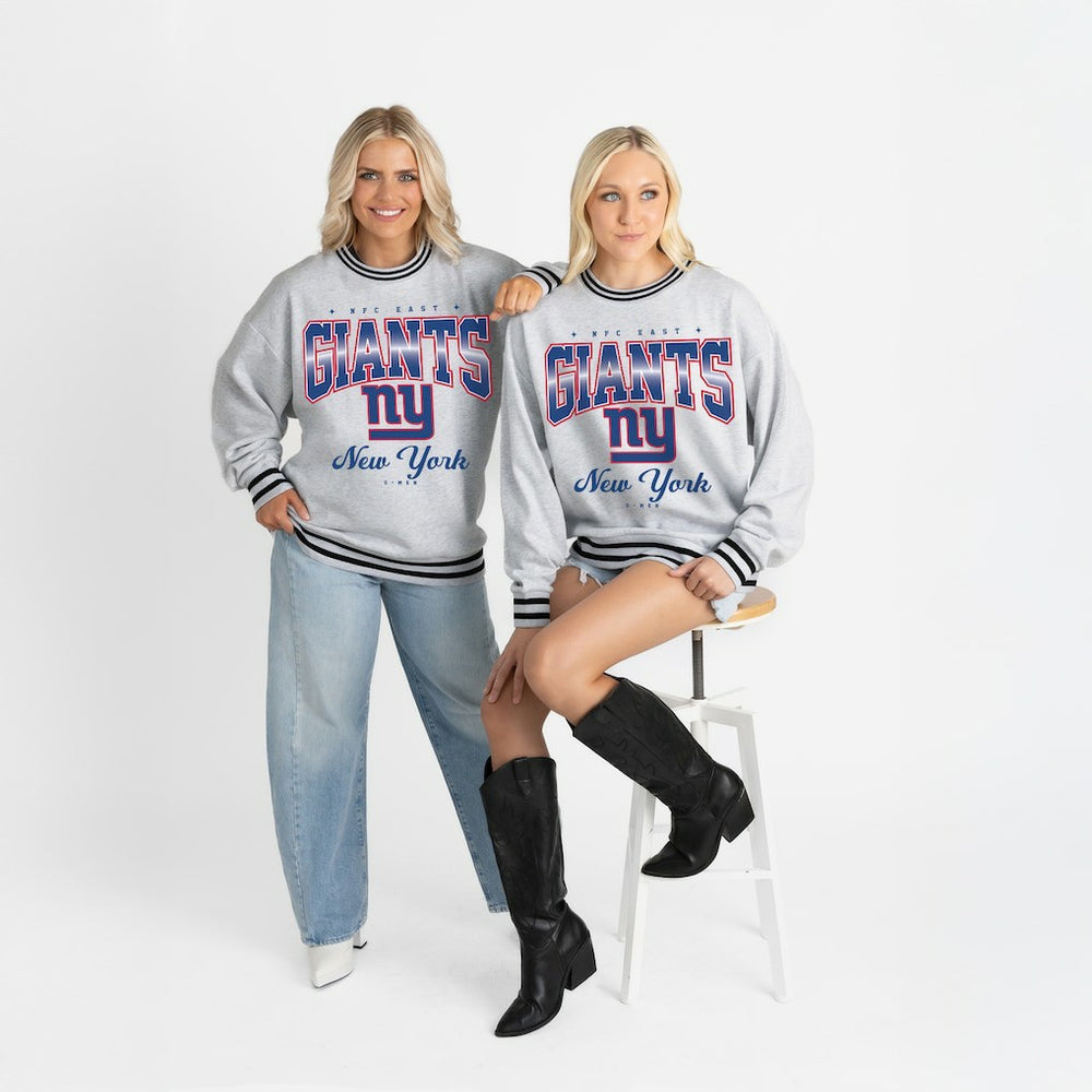 New York Giants Gameday Couture Women's Oversized Gridiron Drive Ringer Stripe Sweatshirt - Ash/Black outlet