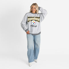 Pittsburgh Steelers Gameday Couture Women's Oversized Gridiron Drive Ringer Stripe Sweatshirt - Ash/Black sale
