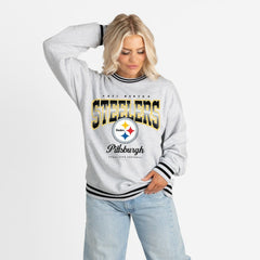 Pittsburgh Steelers Gameday Couture Women's Oversized Gridiron Drive Ringer Stripe Sweatshirt - Ash/Black sale