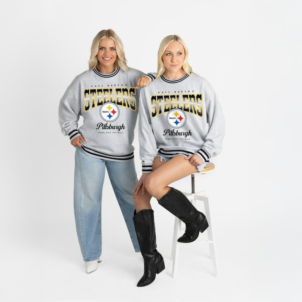 Pittsburgh Steelers Gameday Couture Women's Oversized Gridiron Drive Ringer Stripe Sweatshirt - Ash/Black sale