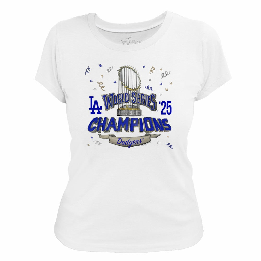 Los Angeles Dodgers Tiny Turnip Women's 2025 World Series Champions Parade T-Shirt White