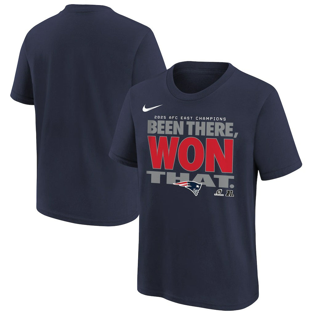 New England Patriots Youth 2025 AFC East Division Champions Locker Room Trophy Collection T-Shirt - Navy online