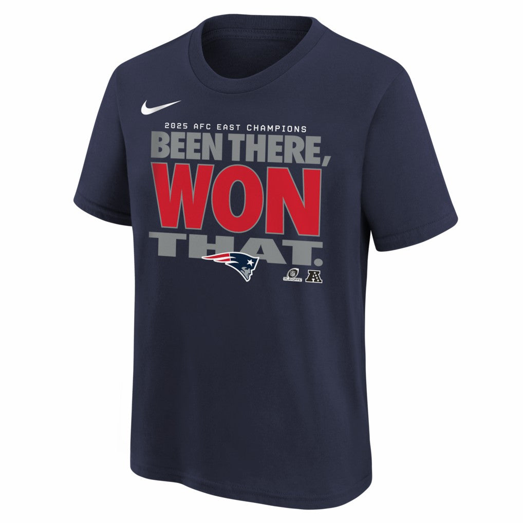 New England Patriots Youth 2025 AFC East Division Champions Locker Room Trophy Collection T-Shirt - Navy online