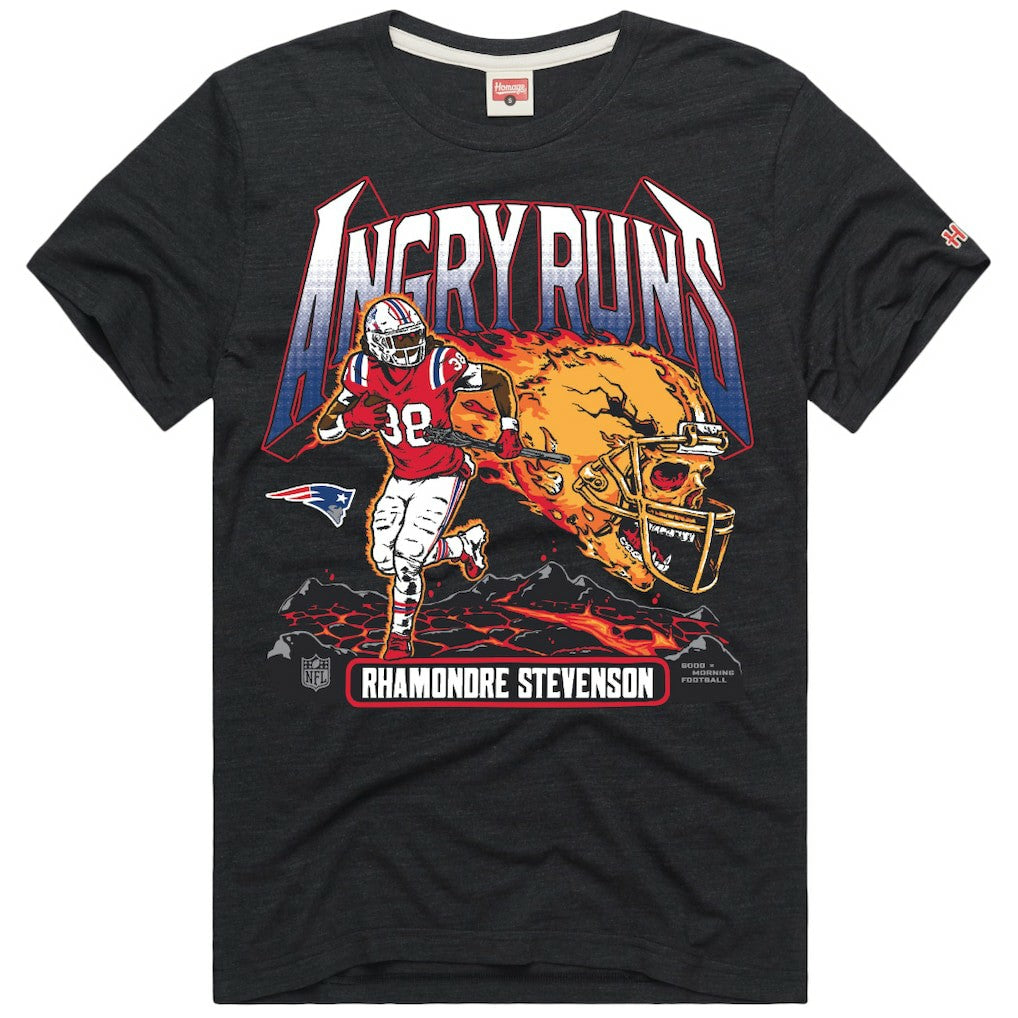 Rhamondre Stevenson New England Patriots Homage Unisex Angry Runs Player Graphic Tri-Blend T-Shirt - Charcoal cheap