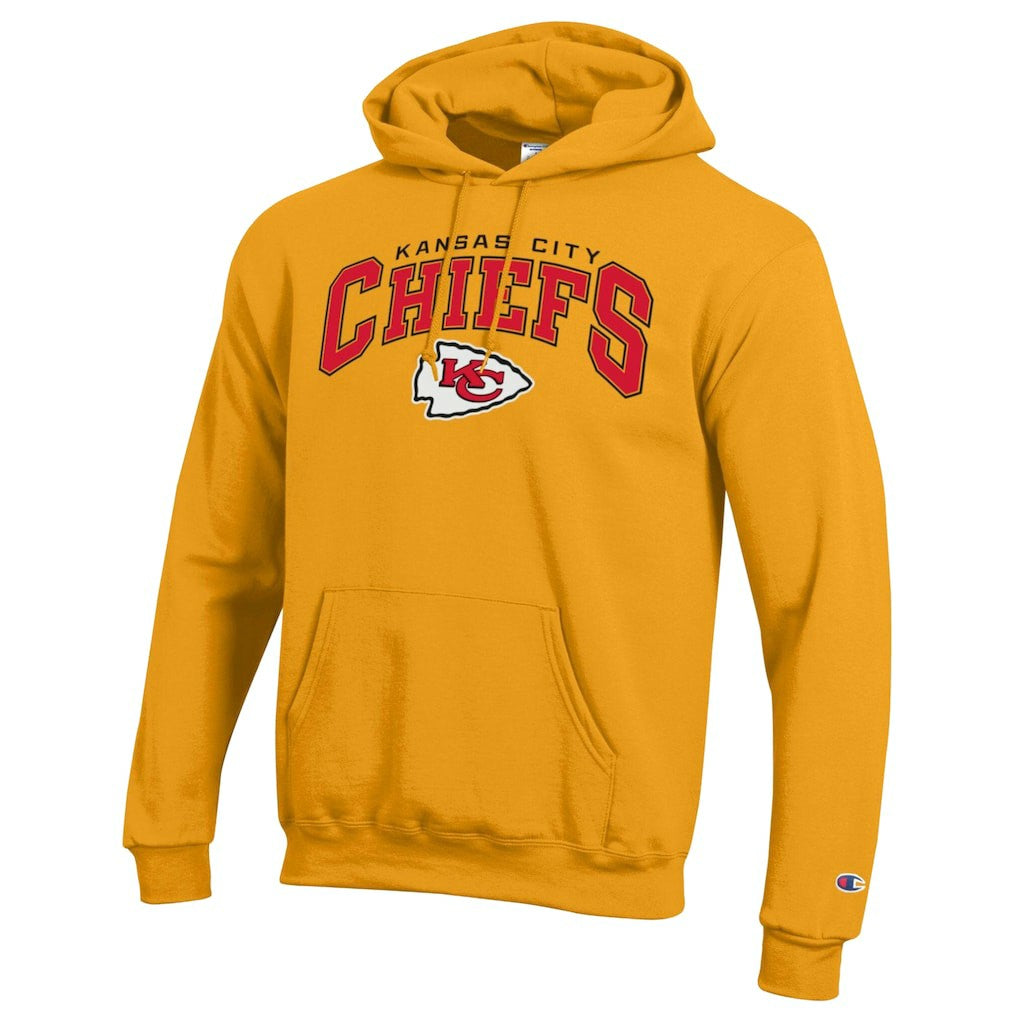 Kansas City Chiefs Champion Powerblend Arch over Logo Hoodie - Gold discount
