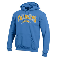 Los Angeles Chargers Champion Powerblend Arch over Logo Hoodie - Powder Blue on sale