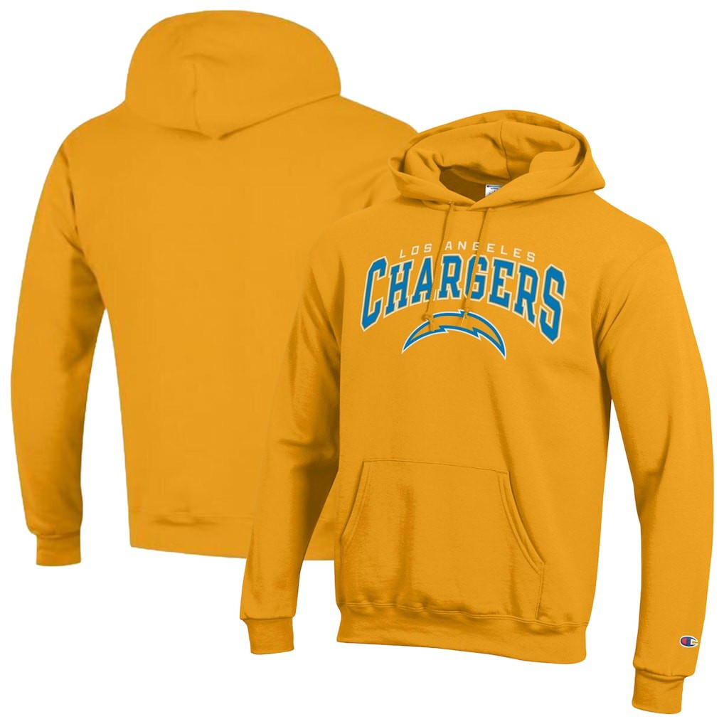 Los Angeles Chargers Champion Powerblend Arch over Logo Hoodie - Gold discount