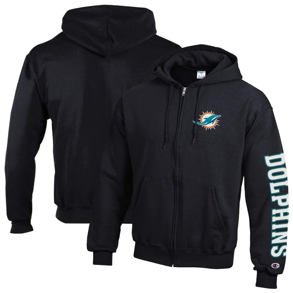 Miami Dolphins Champion Powerblend Fleece Full-Zip Hoodie - Black on sale