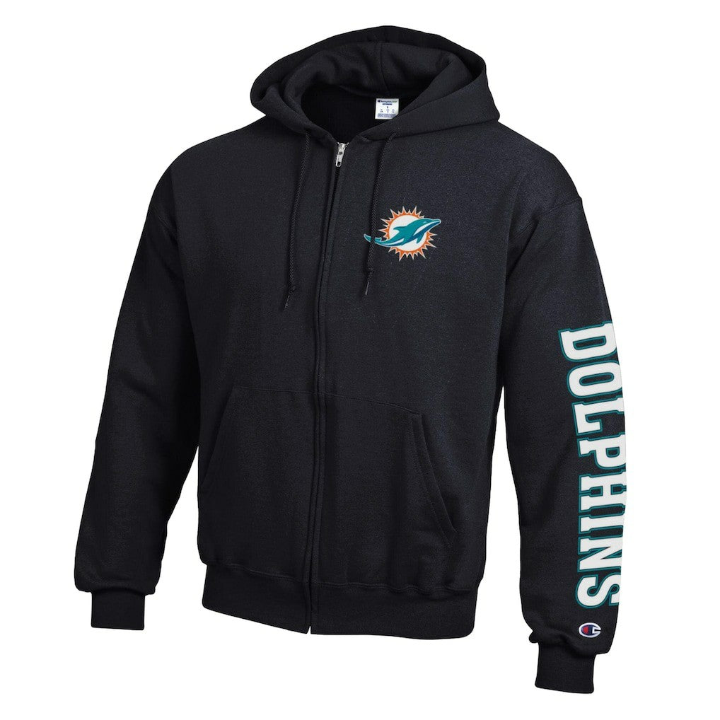 Miami Dolphins Champion Powerblend Fleece Full-Zip Hoodie - Black on sale