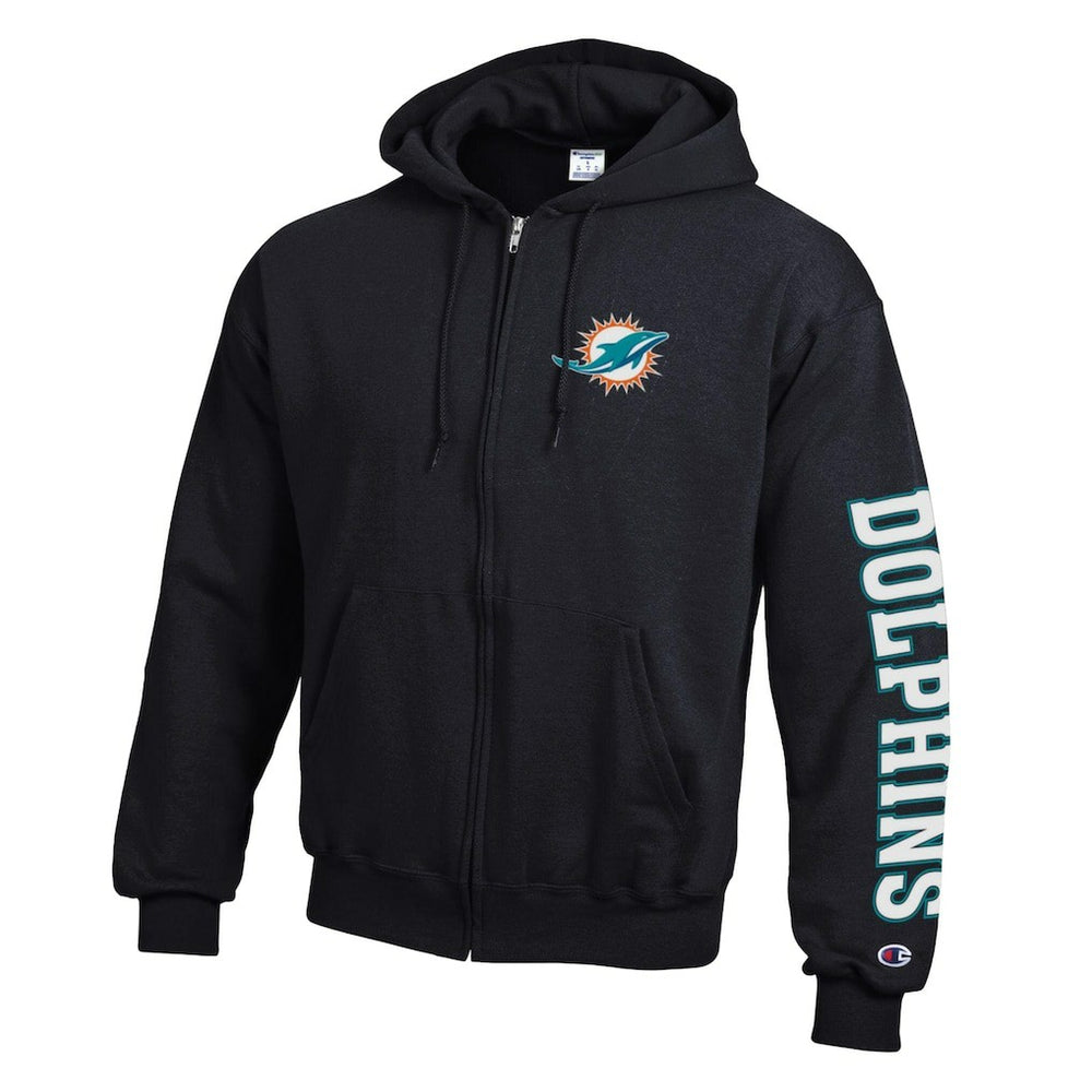 Miami Dolphins Champion Powerblend Fleece Full-Zip Hoodie - Black on sale