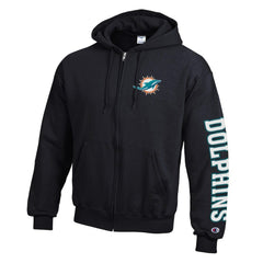 Miami Dolphins Champion Powerblend Fleece Full-Zip Hoodie - Black on sale