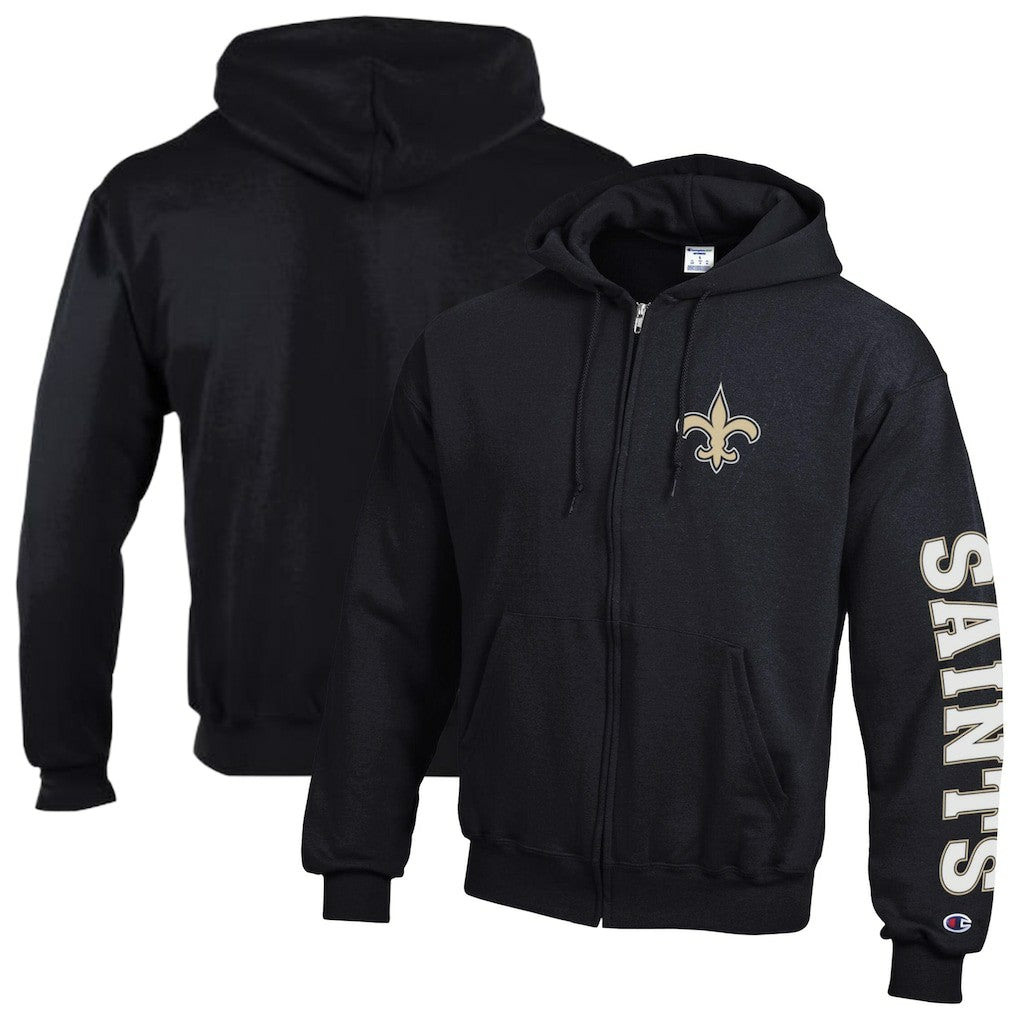 New Orleans Saints Champion Powerblend Fleece Full-Zip Hoodie - Black sale
