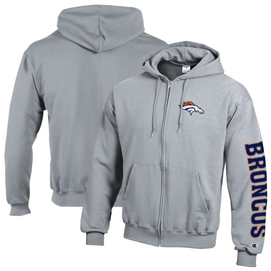 Denver Broncos Champion Powerblend Fleece Full-Zip Hoodie - Heather Gray sale